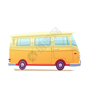 冲浪巴士插图彩色卡通插图与白色背景描绘红色冲浪巴士矢量插图图片