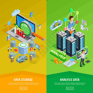 数据分析2垂直等距横幅大数据存储分析技术信息决策2等距垂直横幅网页孤立矢量插图背景图片