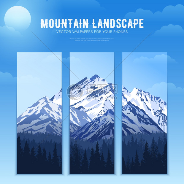 山区景观横幅的山脉景观海报分为垂直横幅智能手机壁纸矢量插图图片