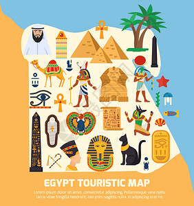 埃及旅游埃及旅游与地标景点符号平矢量插图图片