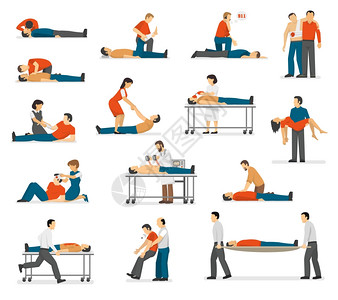 急救紧急平图标急救紧急处理CPR技术危及生命的情况下平图标收集抽象孤立矢量插图图片