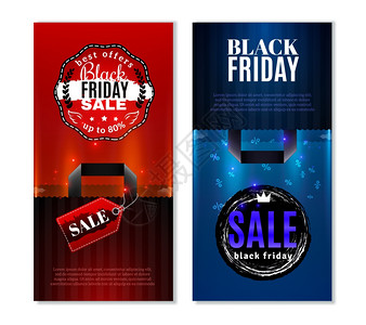 黑色星期五销售垂直横幅黑色星期五销售垂直横幅与购物袋标签红色蓝色矢量插图图片