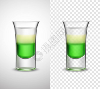 酒精饮料彩色璃器皿透明横幅独特的彩色璃器皿2现实的透明横幅与轻朗姆糖浆酒精饮料分离矢量插图图片