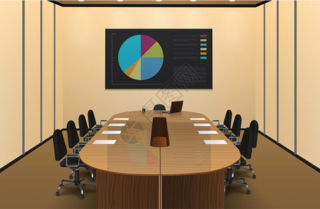 会议室室内插图会议室内部写实与图表屏幕矢量插图图片