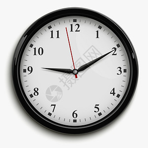 办公室时钟插图墙壁办公时钟与黑色红色的手白色拨号隔离白色背景现实矢量插图图片