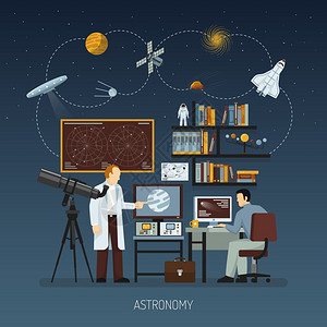 天文学天文学与科学家共同承担宇宙探索现代研究设备平矢量插图背景图片