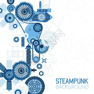 蒸汽朋克未来主义背景蒸汽朋克未来主义背景与机械工程工业零件细节元素矢量插图背景图片
