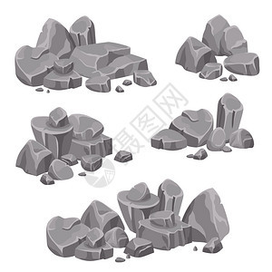 岩石石头巨石群白色背景孤立矢量插图上灰色岩石石头巨石的地质学高清图片素材