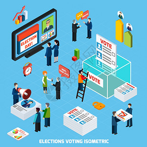 选举投票等距成选举投票等距成,人们忙于电视广告的选举日辩论选民计数平矢量插图图片