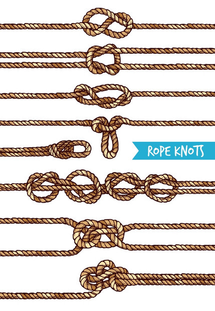 绳子结套了绳结的同节点形状手绘风格孤立矢量插图图片