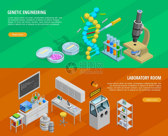 科学水平横幅科学水平等距横幅与基因工程符号孤立矢量插图图片
