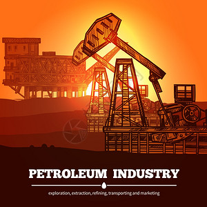 石油工业理念石油工业与手绘钻机描述勘探提炼运输营销矢量图图片