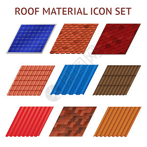 房屋屋顶瓷砖图像同颜色形状碎片的屋顶瓷砖孤立矢量插图图像集图片