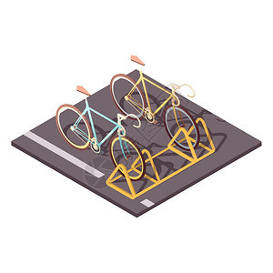 自行车停车自行车停车与城市自行车骑行符号等距矢量插图图片