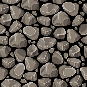 石头无缝图案岩石石头无缝图案与灰色光滑鹅卵石黑色背景平矢量插图图片