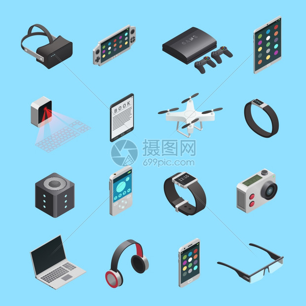 等距图标集的小工具等距图标集同的电子设备,用于通信播放音乐照片等