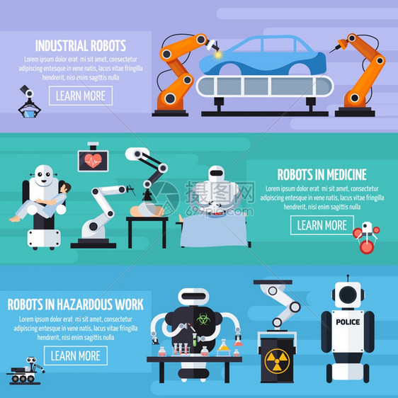 机器人横幅机器人水平横幅机器人医学符号平孤立矢量插图图片