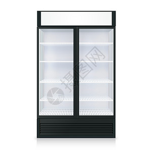 现实的冰箱模板真实的冰箱模板与透明门璃白色背景隔离矢量插图图片
