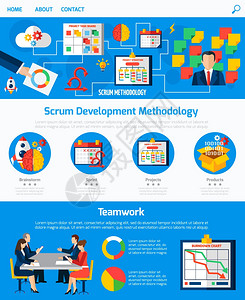 Scrum敏捷开发网页Scrum敏捷开发方法网站页与流程流程图队合作抽象向量插图图片