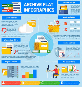 存档信息图集存档信息图集与音频视频档案符号平矢量插图互联网高清图片素材