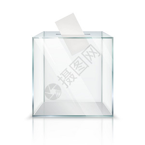 现实的投票箱现实的空透明投票箱与投票纸洞白色背景孤立矢量插图图片