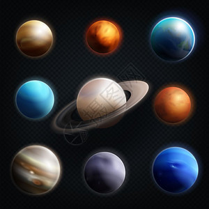 星球现实图标集行星现实图标地球火星木星土星金星其他行星的太阳系矢量插图图片