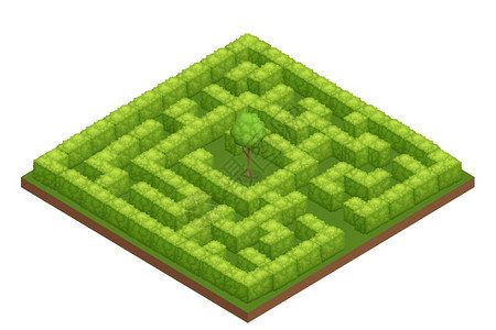 花园迷宫等距成花园迷宫等距图像与方形迷宫墙由灌木丛树中心矢量插图图片