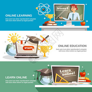 线教育横向横幅线教育水平横幅与专业讲师提供课程的互联网平矢量插图图片