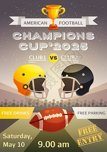 美国足球运动海报美国足球运动海报与体育俱乐部的比赛广告活动日期平矢量插图图片