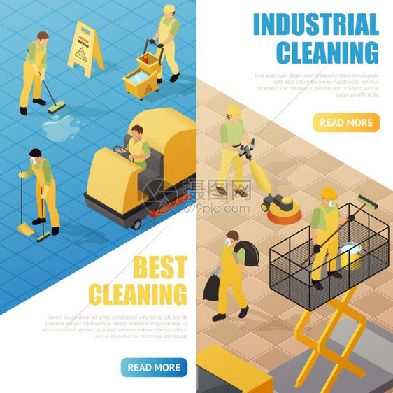 工业清洁横幅工业清洁服务等距垂直横幅三维孤立矢量插图图片