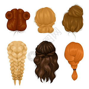女发型背视图图标集合女人物假发6种同的发型背视图图标收集与休闲发型编矢量插图图片