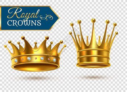 现实的金冠透明套装皇家金冠2闪亮的现实图像透明的背景特写阴影矢量插图图片