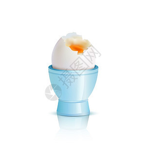 软煮鸡蛋插图软煮蛋蓝色鸡蛋杯白色背景上的矢量插图图片