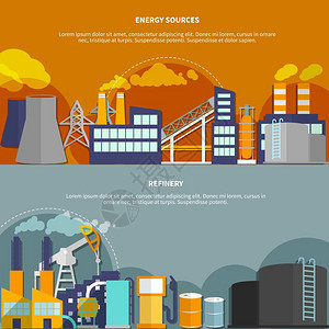 说明能源炼油厂行业水平横幅网站抽象孤立矢量插图图片