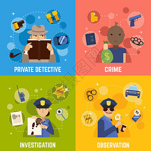 私人侦探图标私人侦探图标犯罪符号平孤立矢量插图图片