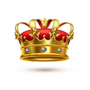 皇家皇冠金丝绒写实皇家仪式金冠与宝石红色天鹅绒现实的单特写图像矢量插图背景图片
