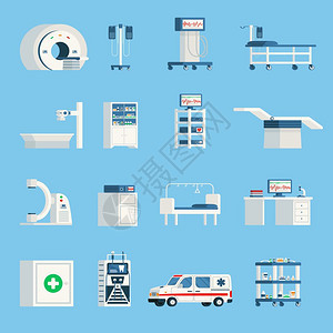 医院设备正交平图标医院设备正交平图标套高科技设备,用于手术检查病人矢量插图图片