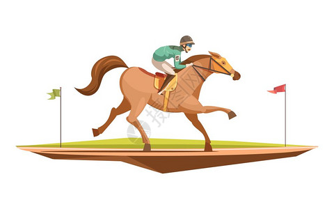骑马复古理念骑马复古的理念卡通风格与骑师的马平矢量插图图片