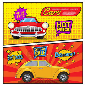 销售汽车漫画风格横幅销售汽车漫画风格横幅与折扣,演讲气泡流行艺术背景矢量插图图片