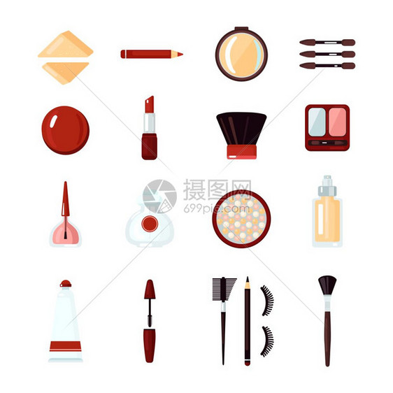 化妆品图标彩色化妆品图标工具,以创建化妆仪器矢量插图图片