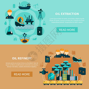 石油运输横幅石油工业横幅与油罐车,油轮,炼油厂的图像与阅读更多的按钮矢量插图图片