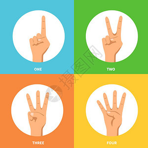 双手2x2集计数三四手标志2x2彩色背景平孤立矢量插图图片