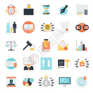 法律职业图标收藏法律图标集十五平孤立彩色图像成与法律职业标志矢量插图图片