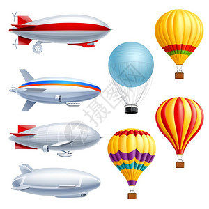 飞艇逼真图标飞艇写实图标同类型的飞机可调气球矢量插图背景图片
