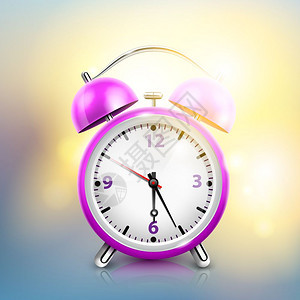 现实的闹钟背景带紫色时钟阳光的真实闹钟背景看来像早晨的矢量插图图片