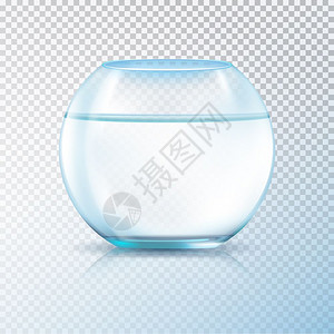 鱼缸清水透明圆墙璃水箱鱼缸鱼缸装满清水现实图像透明背景矢量插图图片