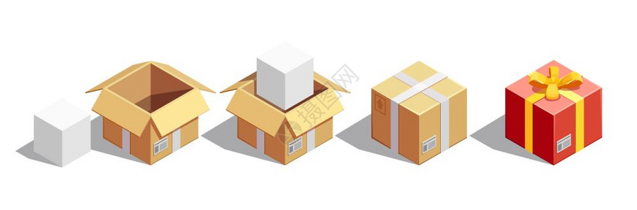 包裹包装等距送货等距收集方形纸箱图像粘贴盒发送节日礼品盒矢量插图背景图片