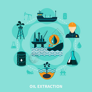 海上石油开采成分石油工业平成与近海石油生产图标剪影图像与人的格矢量插图图片