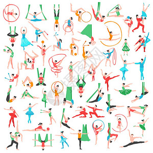 体操芭蕾大套体操芭蕾舞大集合,包括舞者,空中艺术家,杂技,女孩,用运动工具,矢量插图图片