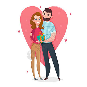 情人节礼物作文情人节夫妇作文与情侣平字符前的大画心矢量插图图片